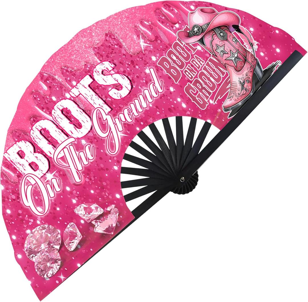 Boots On The Ground Hand Fan,Where Them Fans At Folding Fans,Clapping Clacking Fans For Line Dancing (Style 2)