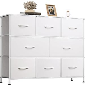 WLIVE 8 Drawer Dresser for Bedroom, Fabric White Dresser with Large Storage Drawer Unit for Entryway, Chest of Drawers for Living Room, 11.8"D x 39.4"W x 31.3"H