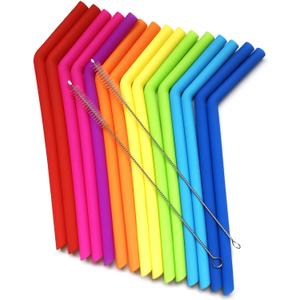 15 FITS ALL TUMBLERS STRAWS - Reusable Silicone Straws For 30 and 20 oz Yeti - Flexible Easy to Clean + 2 Cleaning Brushes - BPA Free, No Rubber Taste Drinking 