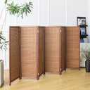 Furnnylane 6 Panel Short Room Divider Screen,Brown Freestanding Partition,Small Bamboo Panel Divider for Room Seperation,3.95 FT Tall