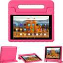 Kids Case for Amazon Kindle Fire HD 10 5th/7th/9th Generation 2015/2017/2019 Released, Shockproof Protective Tablet Cases with Adjustable Handle Stand, Rosered