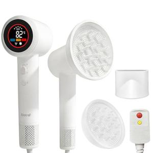 HD Display Hair Dryer: 150000 RPM High Speed Brushless Motor, Fast Drying & 200M Negative Ionic Blow Dryer, Smart Temperature Control, 51db Low Noise, Magnetic Diffuser & Nozzle for All Hair Types, Grey