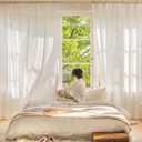 White Pinch Pleated Window Sheer Curtains 96 Inches Long 2 Panels, Gently Filter Light See Through Vertical Stripe Semi Sheer Window Panels Drapes, 42" W x 96" L x2