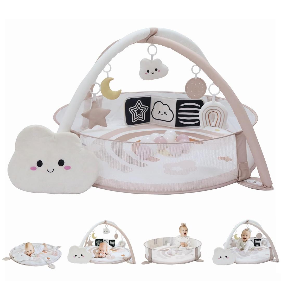 Aila+Aiden 6-in-1 XL Play Mat & Play Gym, Baby Gym, Baby Activity Gym, Sensory Exploration and Motor Skill Development Toys (Blush)