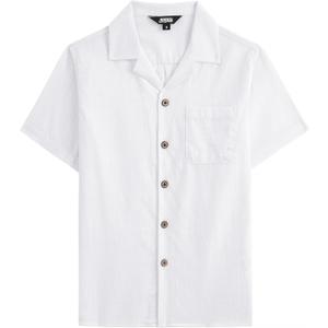 JOGAL Boys Chambray Button Down Shirts Short Sleeve Casual Cuban Shirt Summer Beach Shirts with Pocket for Kids 12 Years (White)