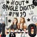 Holkcog Black 10th Birthday Decorations, Out Single Digits I’m 10 Banner, Cheers to 10 Years Party Supplies, Number 10 Ballons, Black 10th Birthday Cupcake Toppers, Ten Years Gifts for Boy Girl