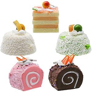inheming 5 PCS Artificial Cupcake for Display, Realistic Cute Fake Cake, Faux Dessert with Fragrance, Roll Cake Model for Bakery Shop Display, Photography Props, Home Decoration