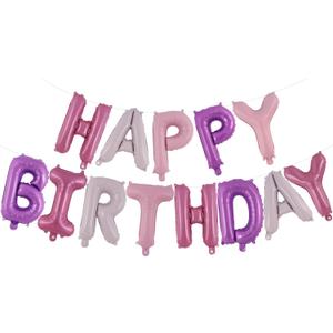 Happy Birthday Balloons Banner, Foil Balloon Personalized Name Letters Balloons Sign Birthday Party Decorations for Women Men Boys Girls Pink and Purple