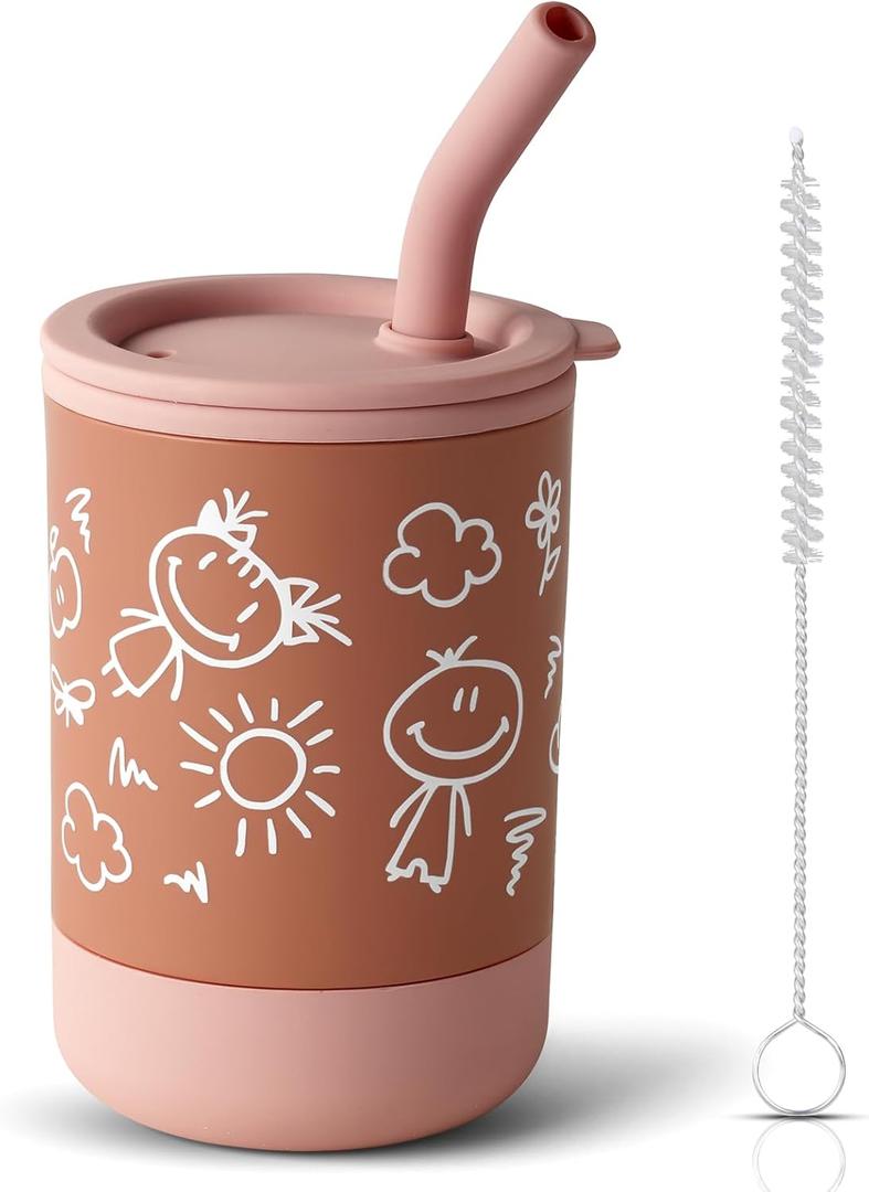 Silicone Baby Training Cup - 147ml/5Oz With Straws and Lids, 100% Spill-Proof Design, Dishwasher Safe for Toddlers 6 Months+
