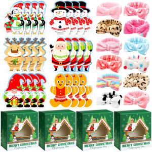 Timgle 52 Pcs Christmas Stocking Stuffers Facial Masks with Bow Headband Gift Set Christmas Fragrance Face Masks Skincare Gift Xmas Holiday Sheet Masks Spa Gifts Bulk for Adults Spa Day Party Night