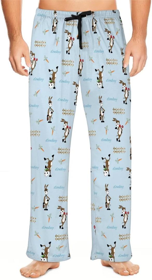 Mens Pajama Pants Soft Lightweight Lounge Sleep Pants, PJ Bottoms with Two Pockets (Blue, L)