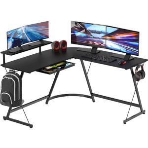 SHW 51 x 51 Inches Vista L-Shaped Desk with Monitor Stand and Drawer, Black, L-Shaped w/ 1 Side Monitor Riser