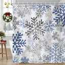 deFouliao Christmas Shower Curtain Blue and Grey Snowflakes Winter Glitter Bathroom Shower Curtain Sets for Winter Holiday New Year Waterproof Fabric with Hooks, 72x72 Inch