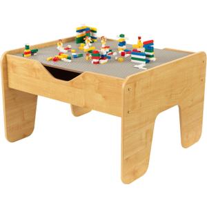 KidKraft Reversible Wooden Activity Table with Board with 195 Building Bricks  Gray & Natural, Gift for Ages 3+