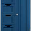 Yaheetech Wooden Bathroom Floor Cabinet, Side Storage Organizer Cabinet with 4 Drawers and 1 Cupboard, Freestanding Entryway Storage Unit Console Table, Bathroom Furniture Home Decor, Navy Blue (22 x 12 x 32.5 In (LxWxH))