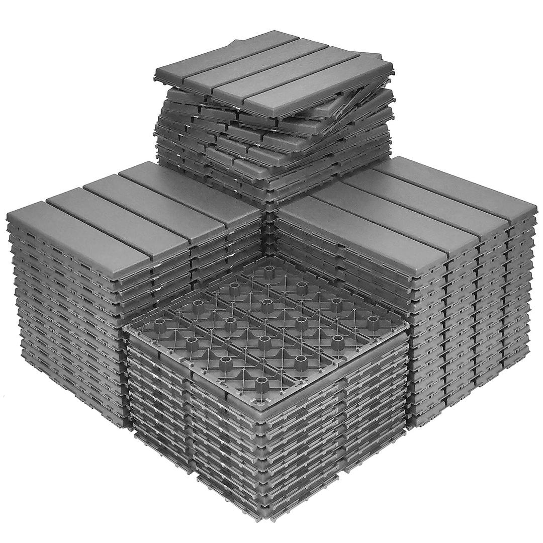 60 sq. ft Plastic Interlocking Deck Tiles,60 Pack Patio Deck Tiles,12"x12" Waterproof Outdoor Flooring All Weather Use, Patio Floor Decking Tiles for Porch Poolside Balcony Backyard, Grey
