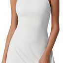 QINSEN Womens Open Back Tennis Dress Sleeveless Built in Shorts Golf Athletic Dress with Pockets (Medium, White)