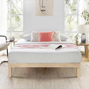 Mellow Naturalista Classic 12 Inch Solid Wood Platform Bed with Wooden Slats, Queen, White Wash