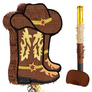 WERNNSAI Western Cowgirl Boot Piata - Cowboy Hat Pinata Game Western World Theme Party Decorations for Adults Kids Birthday Farm Horse Rodeo Party Supplies with Bat Blindfold