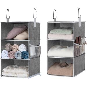 StorageWorks 6-Shelf Closet Organizers, Two 3-Shelf Separable Hanging Shelves for Closet, 12" D x 12" W x 48 ¼"H， Canvas, Gray