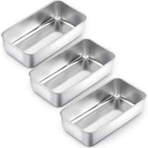 TeamFar Loaf Pan Set of 3, 9 x 5 Inch Bread Loaf Meatloaf Pan Stainless Steel for Baking Bread Cake Toast Brownies, Healthy & Sturdy, Oven & Dishwasher Safe (Silver)