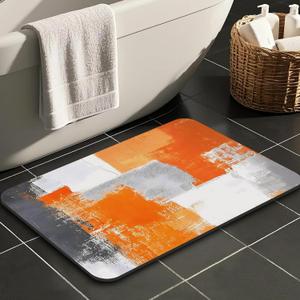 Orange and Gray Abstract Art Painting Bathroom Rugs Mat Non Slip Super Absorbent Stain Resistant Quick Dry Thin Bathroom Rug-Bath Mats for Bathroom Floor Bathtub,16"x24"