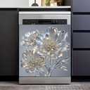 Dishwasher Magnet Cover Floral 23x26 inch, Silver Metallic Decorative Magnetic Dishwasher Cover, Removable Waterproof Appliance Cover Magnet for Modern Kitchen Decor, 23 inches x 25.5 inches