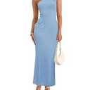 ZESICA Women's 2025 Summer One Shoulder Sleeveless Maxi Dress Casual Floral Ribbed Knit Backless Cocktail Party Long Dresses, L