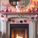 3 Pcs Easter Garlands Wood Bead Bunny Clover Heart Garlands for Easter St. Patrick's Day Valentine's Decorations Spring Wood Hanging Bunny Clover Heart for Mantle (Vintage Style)