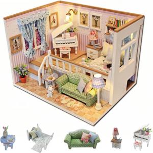 Flever Dollhouse Miniature DIY House Kit Creative Room with Furniture for Romantic Valentine's Gift(Because of Meeting You)