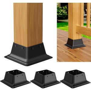 4x4 Post Base 4Pcs, Internal 3.58"x3.58" Heavy Duty Powder-Coated Steel Post Bracket Fit for Standard Wood Post Anchor, Decking Post Base for Deck Porch Handrail Railing Support