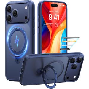 TORRAS Magnetic Ostand for iPhone 17 Pro Max Case, [Military Grade Drop Tested] [Compatible with MagSafe][Build-in Kickstand] Translucent Slim Soft Edge Anti-Fingerprint 6.9" 2026, Deep Blue