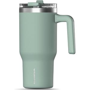 Hydrapeak Voyager 25 Oz Stainless Steel Tumbler with Handle, Insulated Water Bottle With Straw & Lid, Cupholder Friendly Reusable Travel Mug (Seafoam)