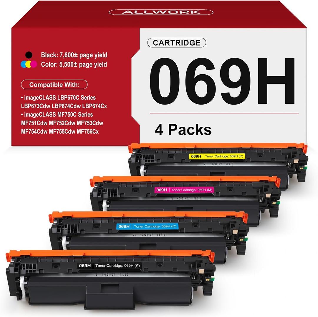 069H 069 High Capacity Toner Cartridge 4-Pack (with Chip) Compatible Replacement for Canon 069H Works for Canon Color ImageCLASS LBP674C MF750C Series MF753Cdw MF751Cdw LBP674Cdw Printer (069H 4-Pack)