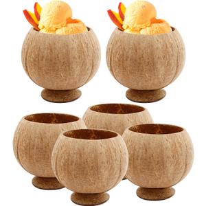 6 Pcs Natural Coconut Shell Cups, Hawaiian Theme Luau Party Cups Supplies, Coconut Cups for Party, Coffee shop, Ice Cream Store, Restaurant, Special Coconut Shell Cup Decoration,12oz