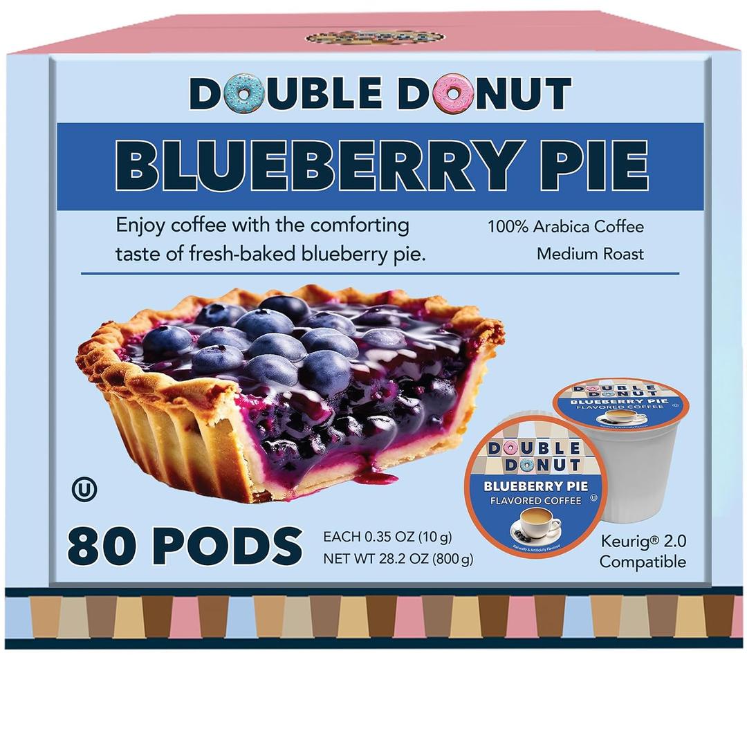 Double Donut Coffee Blueberry Coffee in Single Serve Pods, Flavored Coffee For the Keurig K Cups Brewer, 80 Cups (EXP 10/31/28)