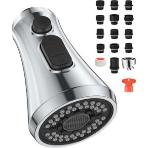 Mbillion Universal Polished Chrome Kitchen Faucet Head Replacement, 3 Function ABS Sink Faucet Head, Pull-Down Nozzle with 14 Adapters, Compatible with Moen,Delta,Kohler,WEWE American Standard