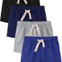 4 Pack Toddler Boys Shorts French Terry Boys Cotton Shorts with Drawstring Casual Elastic Waist (2T, Black, Navy Blue, Grayroyal Blue)