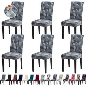Chair Covers, Stretch Kitchen Dining Room Chair Covers Set of 6, Removable Washable Dining Chair Slipcovers for Home, Hotel, Banquet (Grey Irregular Shapes)