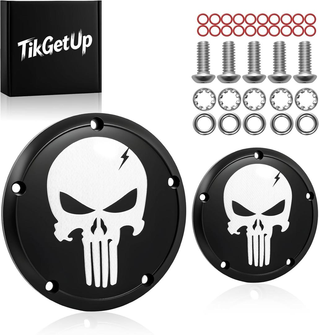 Skull Clutch/Derby Timer and Points Covers for Harley Twin Cam 1999-2015 Dyna Softail Touring Road King Electra Glide Street Glide Road Glide Tri Glide,Black