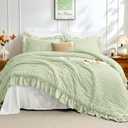 JOLLYVOGUE Sage Green Twin Size Comforter Set, 2 Pieces Seersucker Lightweight Fluffy Bedding Set, Twin Ruffle Comforter, All Season Soft Microfiber Shabby Chic Bed Set