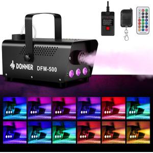 Donner Fog Machine with 13 Colors, 500W 2000CFM Party Smoke Machine with RGB LED Light, Indicate Light with 2 Wireless Remote Controls for Halloween Festival Wedding Indoor Use