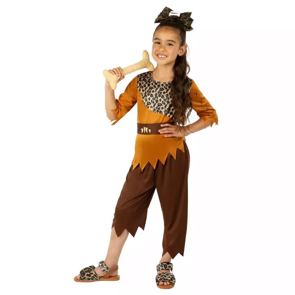 Kids Caveman Cavewoman Costume Boys Girls Stone Age Dress Suit Halloween M - XL