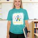 YZMI in April We Wear Blue Autism Awareness Shirt Rainbow Short Sleeve Pattern Tops Bleached L