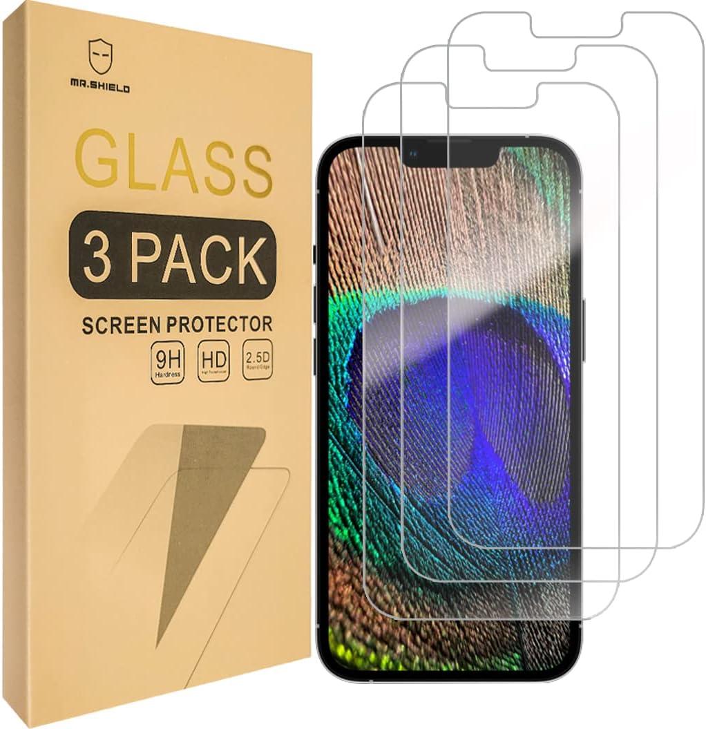 Mr.Shield Screen Protector Compatible For iPhone 13 / iPhone 13 Pro [6.1 Inch] [Easy Face Unlock Version] Tempered Glass Screen Protector [9H Hardness - 2.5D Edge] [3 Pack]