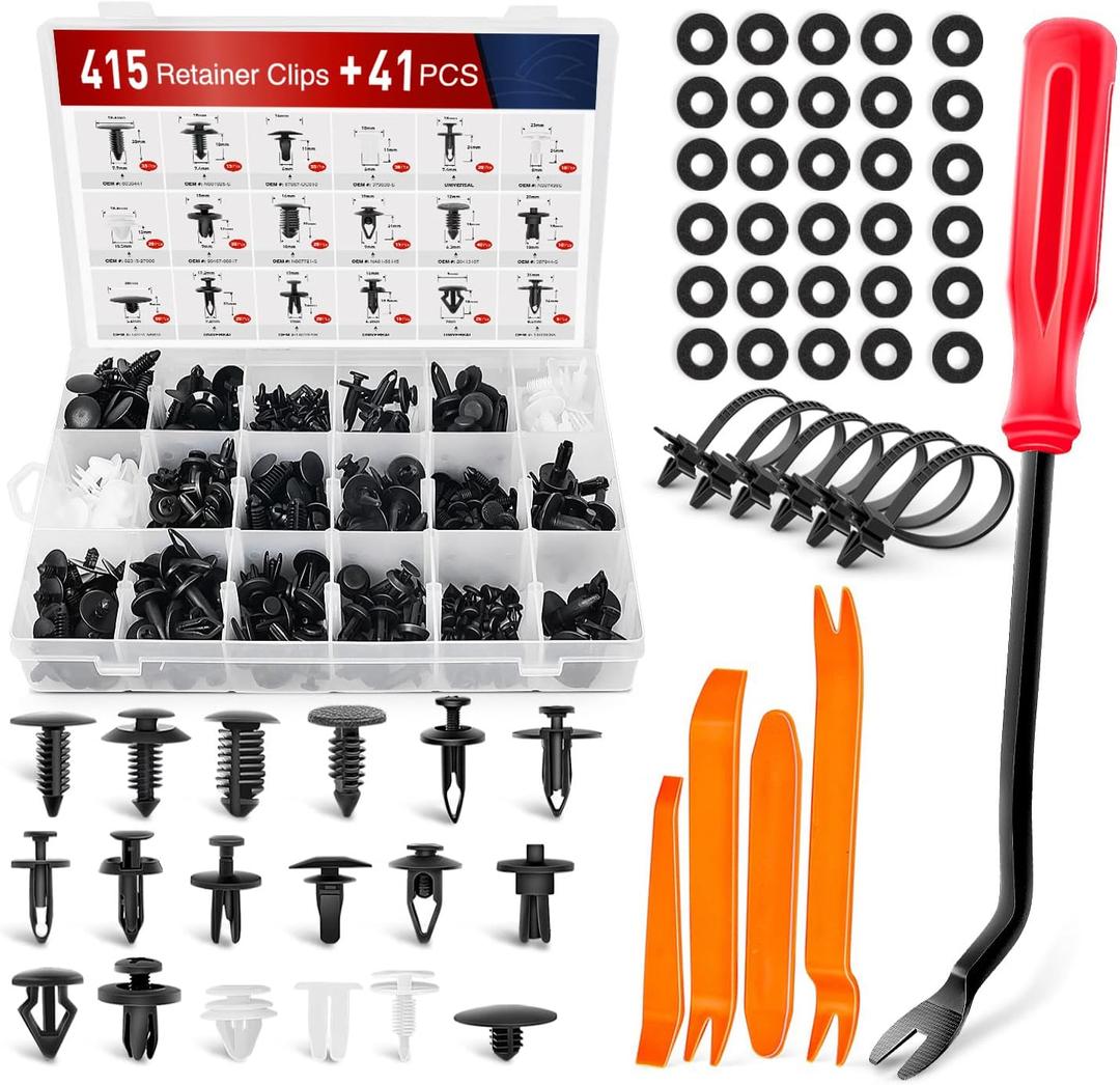 Nilight 415 Pcs Car Retainer Clips & Fastener Remover - 18 Most Popular Sizes Auto Push Pin Rivets Set -Door Trim Panel Compatible with GM Ford Toyota Honda Chrysler (CL-19)