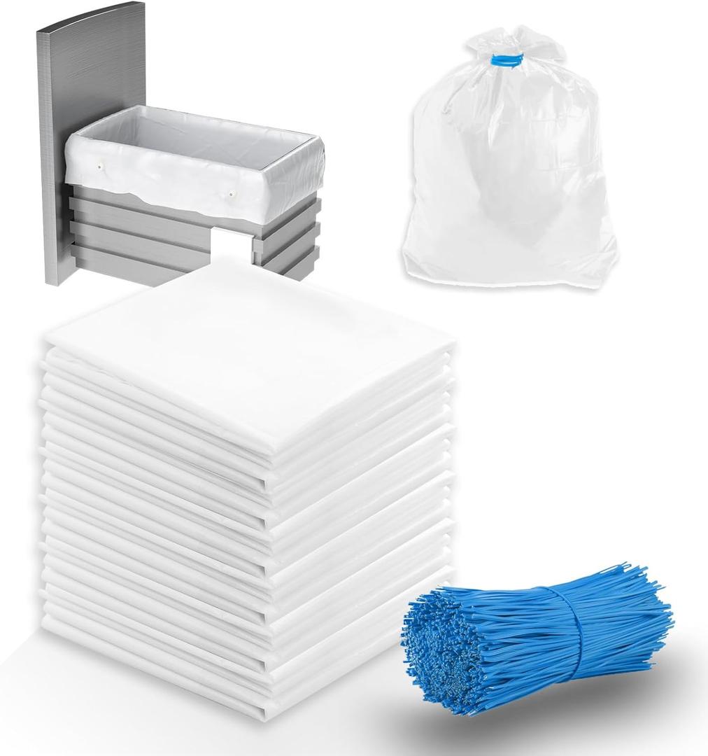 Miumoon 60-pack Compactor Bags with Pre-punched Holes for Attaching, 2.6 mils Heavy Duty Compactor Bags, Fits 15-inch Rectangular Drawer Compactors, Twist Ties Included, White