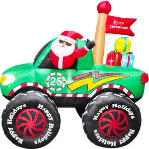 Fraser Hill Farm 6-Ft. Tall Santa in Monster Truck Blow Up Inflatable with Lights, Outdoor Christmas Inflatable Decoration for Lawn and Yard, Giant Festive Holiday Decor