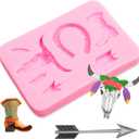 2 x St Patrick'S Day Silicone Molds 4 Pcs, Shamrocks Chocolate Fondant Mold Bull Head Arrow Beer Mug Horse Shoes Hat Clover Beard Bow Beard for Cake Decoration Cupcake Topper Resin Polymer Clay Crafts