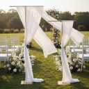 T-Shape Backdrop Stand for Wedding,Adjustable Height 2.6FT to 8FT Metal Arch Backdrop Stand for Party, Gold Wedding Arch for Ceremony,Holiday Event Decorations